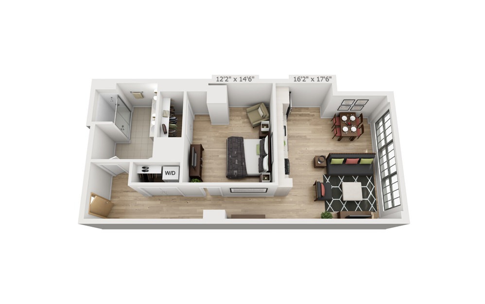 B5 - 1 bedroom floorplan layout with 1 bathroom and 856 square feet